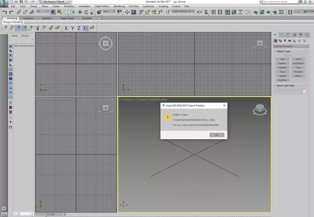 Екранна снимка към: Какъв проблем може да има при импорта на файл от AutoCAD към MAX