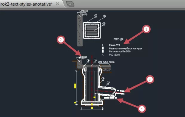 Екранна снимка към: Защо&nbsp; текстовете в чертежа&nbsp; посочени със стрелките 2 и 3 на чертежа при М 1:25 не реагират/ не се променят/ правилно.При мащаб 1:15 се променят правилно всички ткстове.